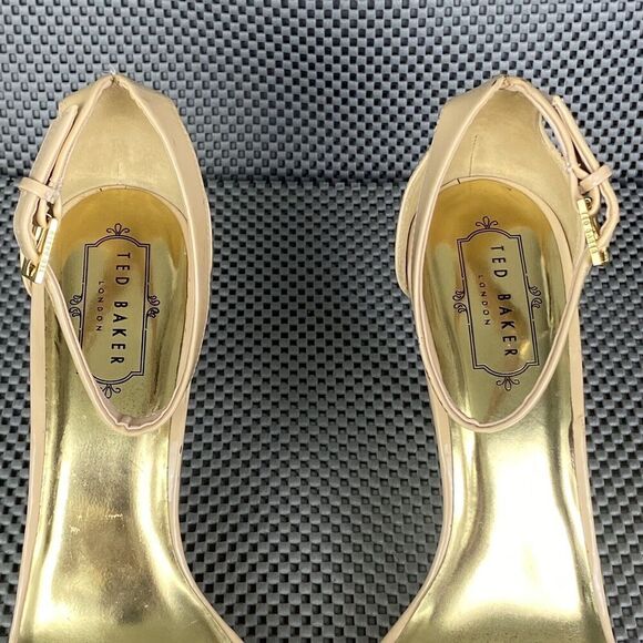 Ted Baker London Heels Womens Size 39.5 Gold Metallic Open Toe Ankle Strap - Picture 10 of 15